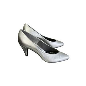 Connie Vintage 80s / 90s Iconic Metallic Silver Pumps Conical Heel Size 6.5